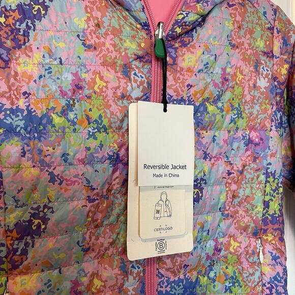 NWT Save The Duck Reversible Puffer Jacket Coat Size 6 Pink Multicolor Abstract - Picture 15 of 15